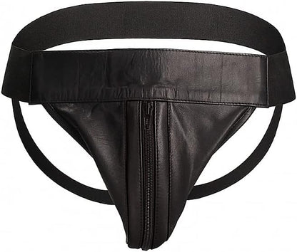Shots Premium Leather Plain Front Zip Jock Black S/M Hanging