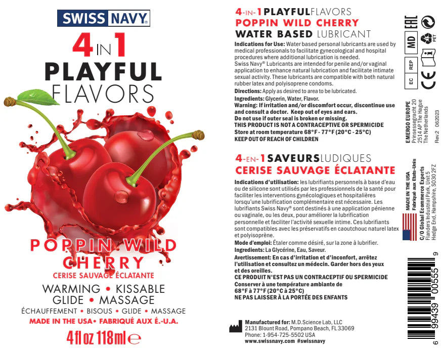 Swiss Navy 4 in 1 Playful Flavors Poppin Wild Cherry 1 oz.