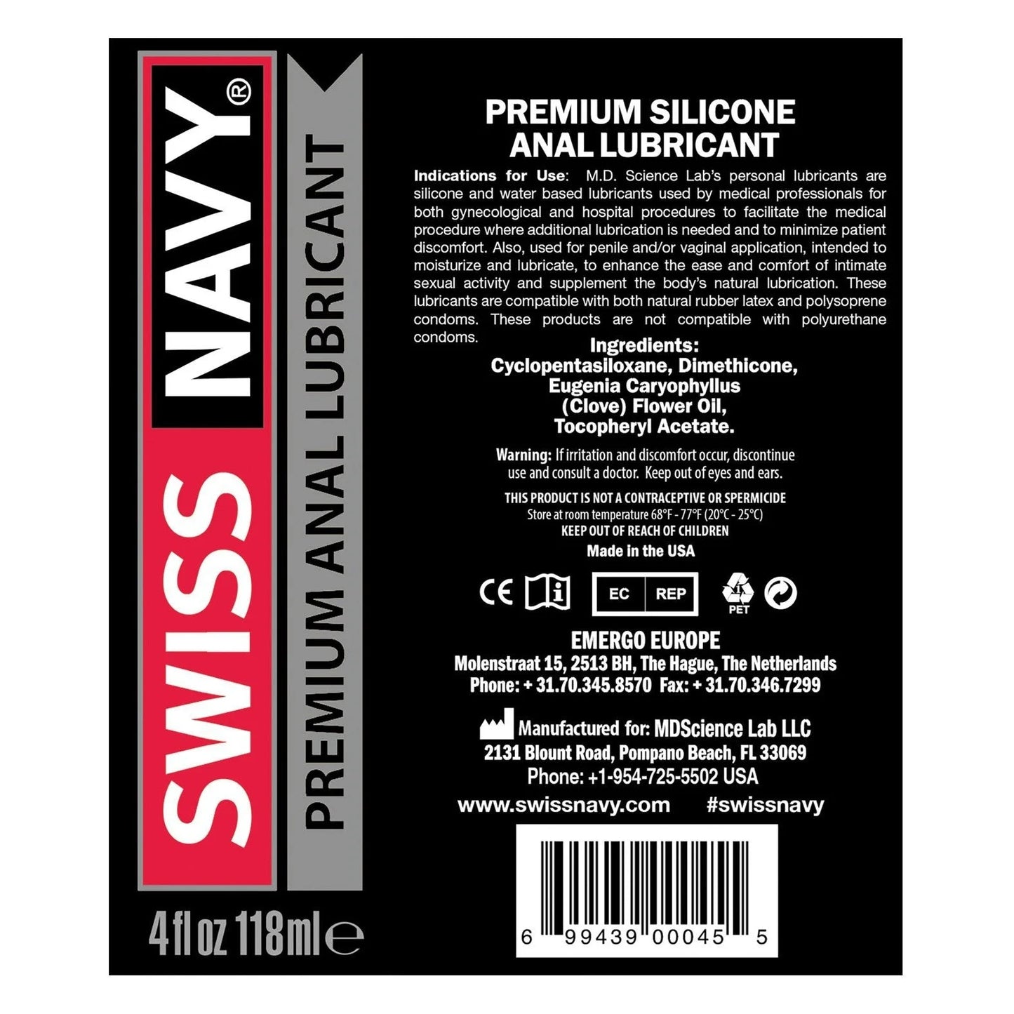 Swiss Navy Premium Silicone Anal Lubricant 4 oz.