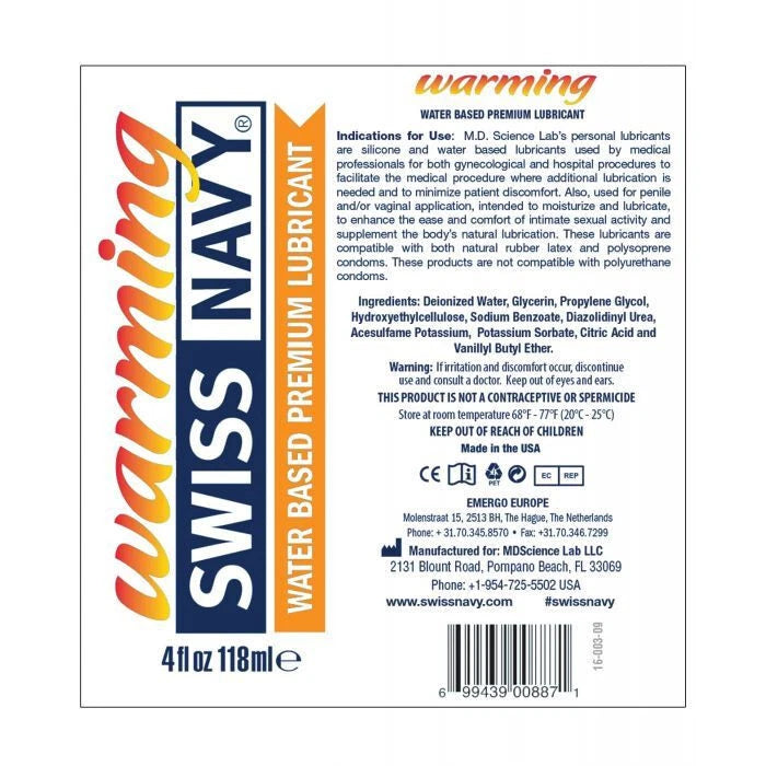 Swiss Navy Warming Water-Based Lubricant 1 oz.