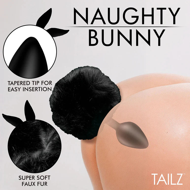 Tailz Fluffy Bunny Tail Silicone Plug Black