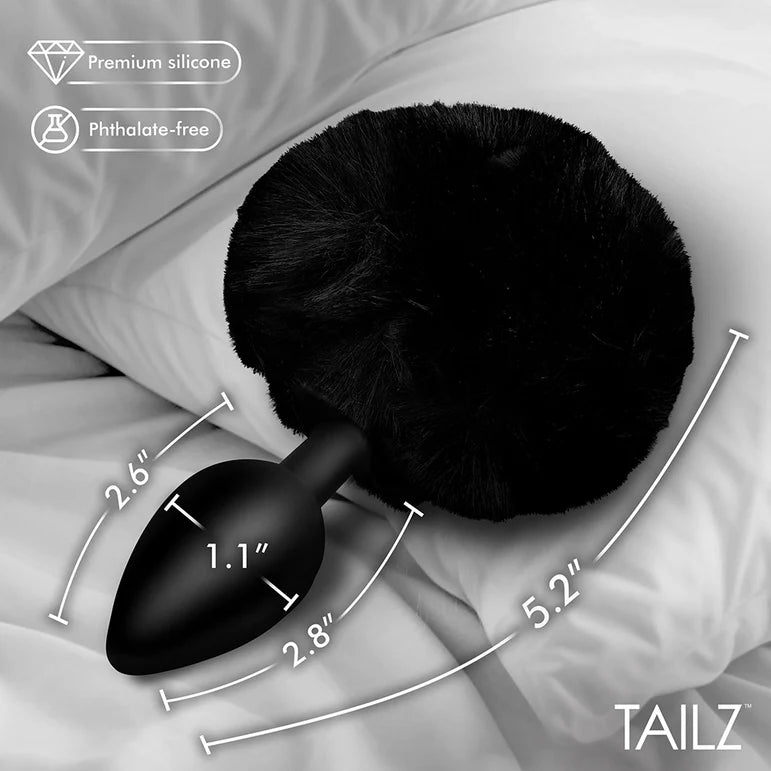 Tailz Fluffy Bunny Tail Silicone Plug Black