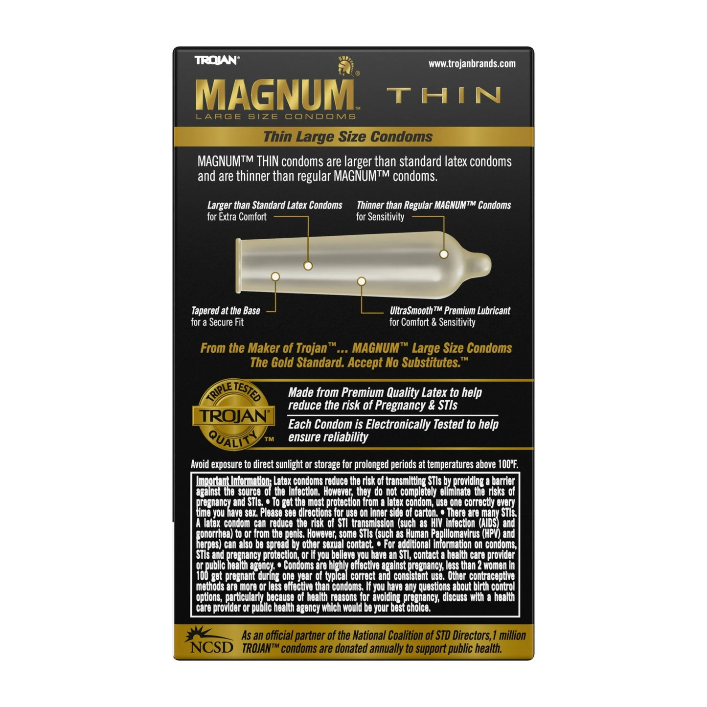 Trojan Magnum Thin Large Size Condoms with UltraSmooth Lubricant 12-Pack