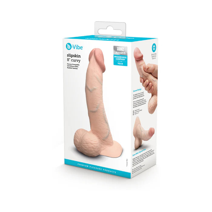 b-Vibe Slipskin Realistic Silicone Dildo 8 in. Curved Cream