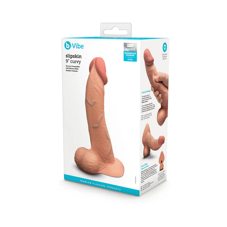 b-Vibe Slipskin Curved Realistic Silicone Dildo 9" Mocha