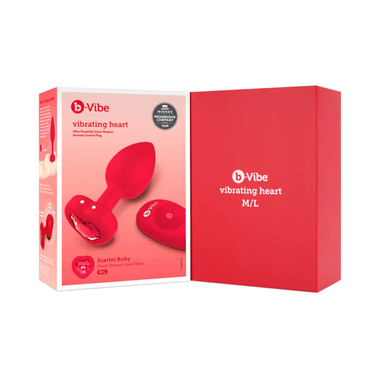 b-Vibe Vibrating Heart Anal Plug with Heart-Shaped Jewel Base Medium/Large Red